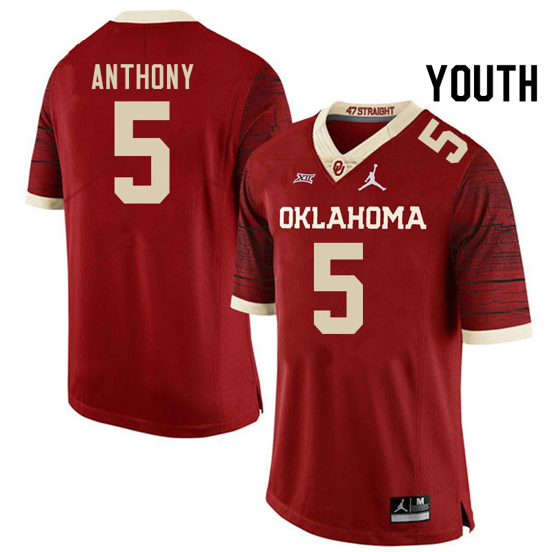 Youth #5 Andrel Anthony Oklahoma Sooners College Football Jerseys Stitched-Retro